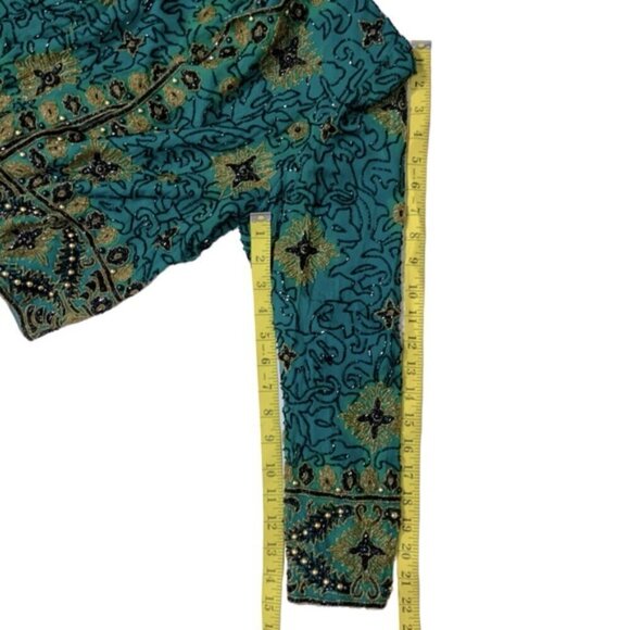 Vintage Silk Adrianna Papell Evening Dinner Jacket Beaded Turquoise Teal SM - Picture 8 of 16